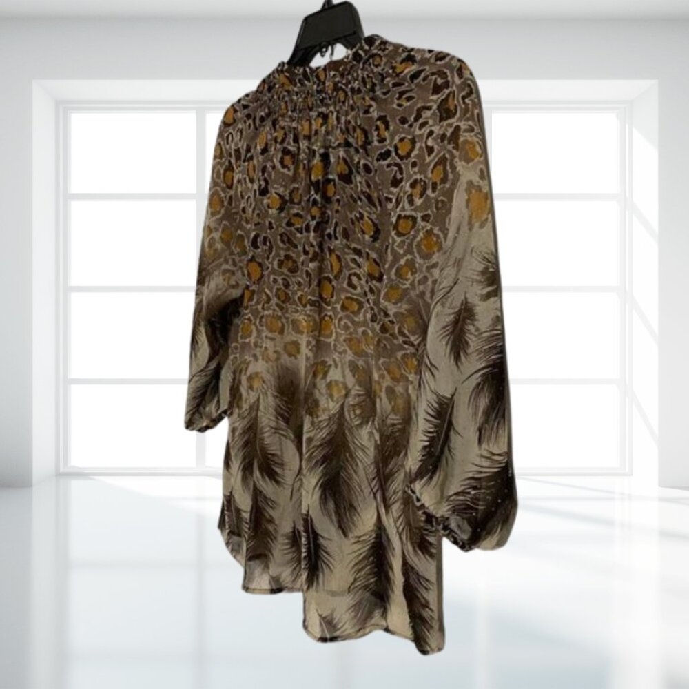 i Jeans by Buffalo Animal Print Sheer Gold Fleck Blouse Top Medium Flowy Boho - Picture 5 of 16